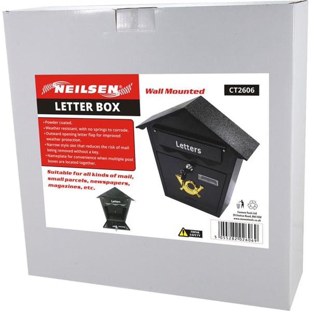 Neilsen Wall Mounted Mail Letter Box Lockable Black Steel Post Mailbox Postbox Neilsen Wall Mounted Mail Letter Box Lockable Black Steel Post Mailbox Postbox
