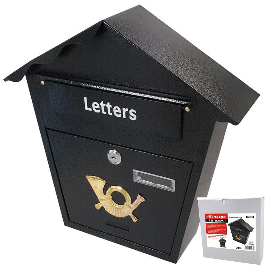 Neilsen Wall Mounted Mail Letter Box Lockable Black Steel Post Mailbox Postbox Neilsen Wall Mounted Mail Letter Box Lockable Black Steel Post Mailbox Postbox