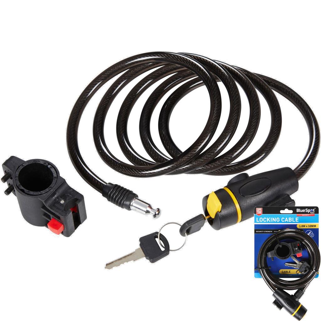 BlueSpot Bicycle Cycle Keyed Security Spiral Steel Cable Locking Lock 1.8M BlueSpot Bicycle Cycle Keyed Security Spiral Steel Cable Locking Lock 1.8M