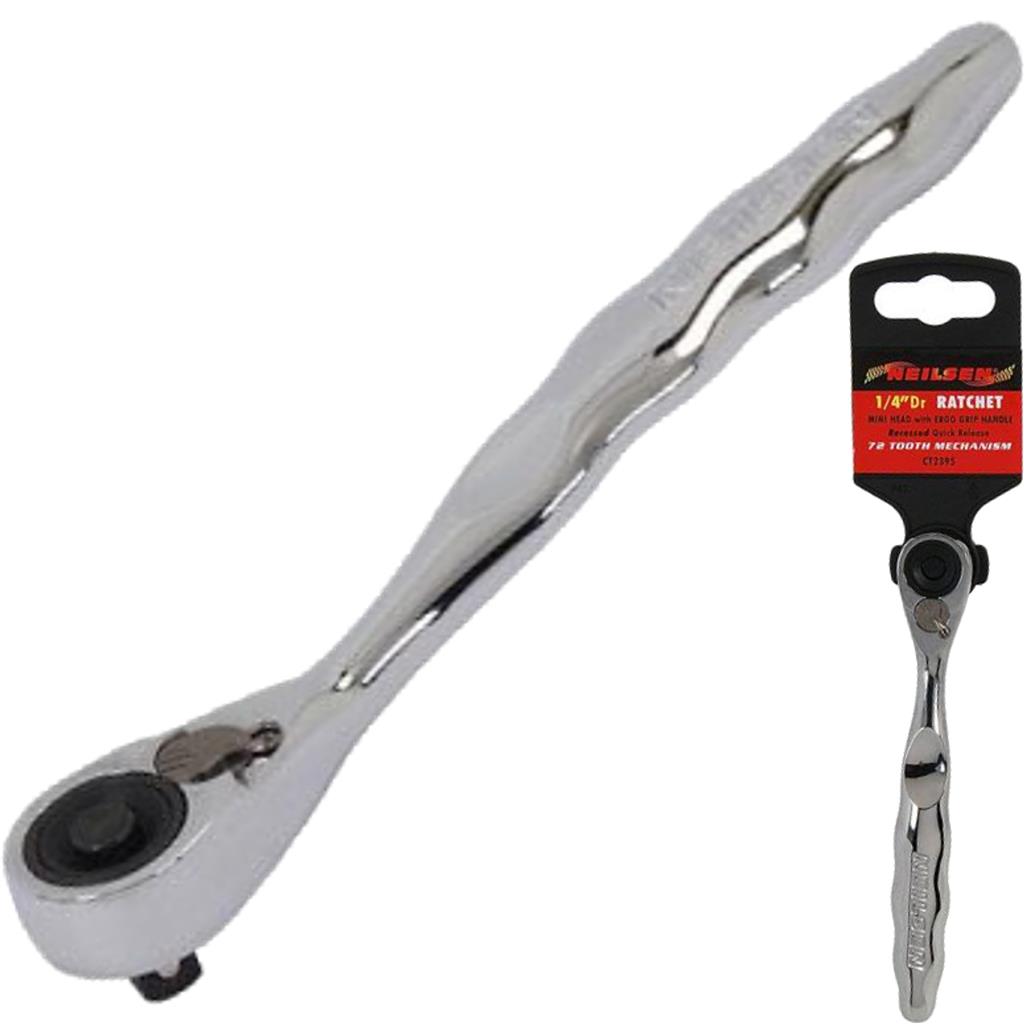Neilsen Socket Reversible Mini Stubby Head Ratchet Handle Quick Release 1/4" 72T Neilsen Socket Reversible Mini Stubby Head Ratchet Handle Quick Release 1/4" 72T
