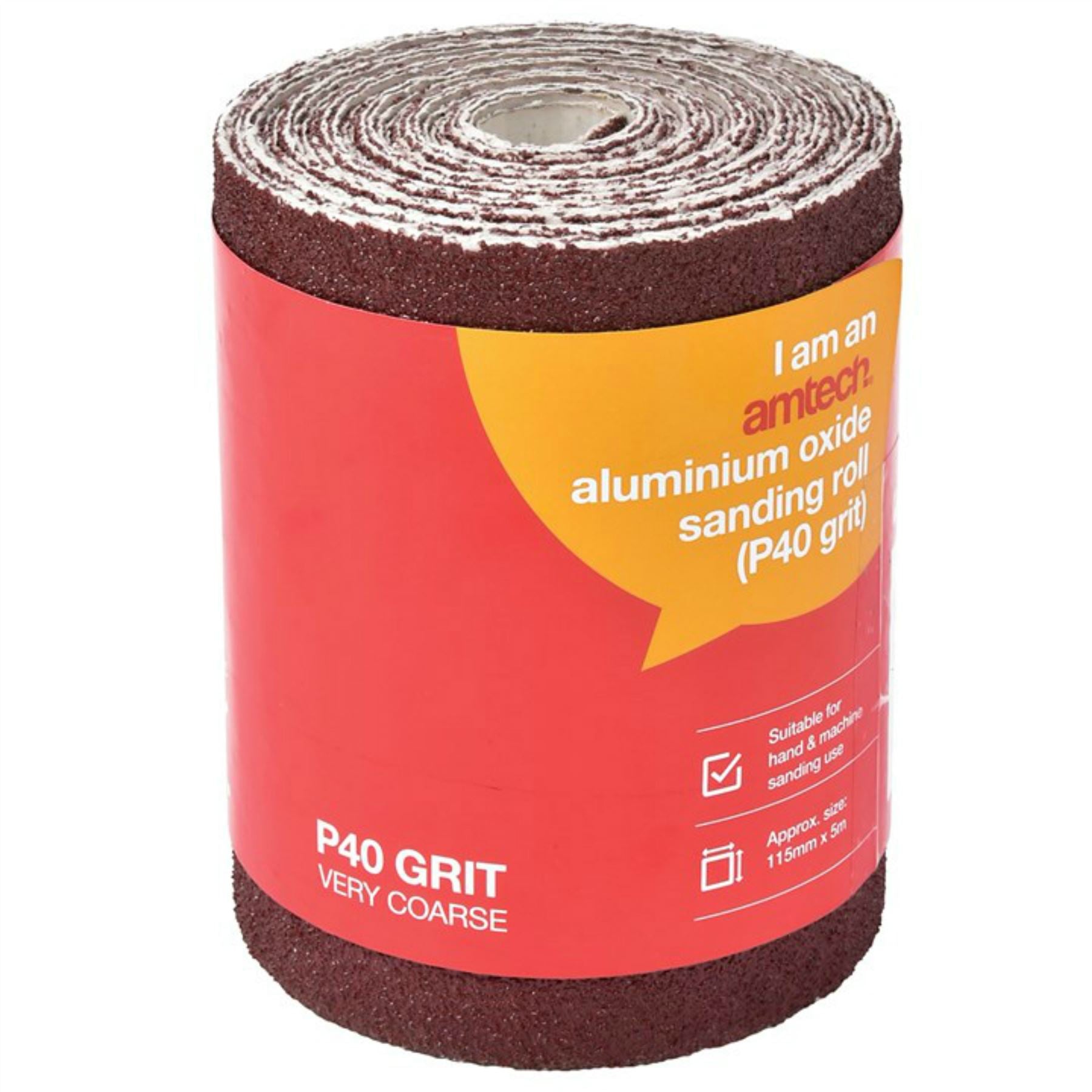Amtech 5m Red Aluminium Oxide Sanding Roll 40 60 80 Or 120 Grit Sandpaper