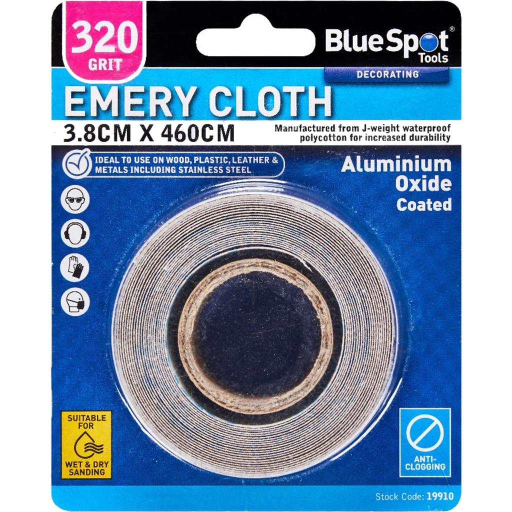 BlueSpot Wet And Dry Emery Cloth Abrasive Sandpaper 3.8cm x 460cm 320 Grit