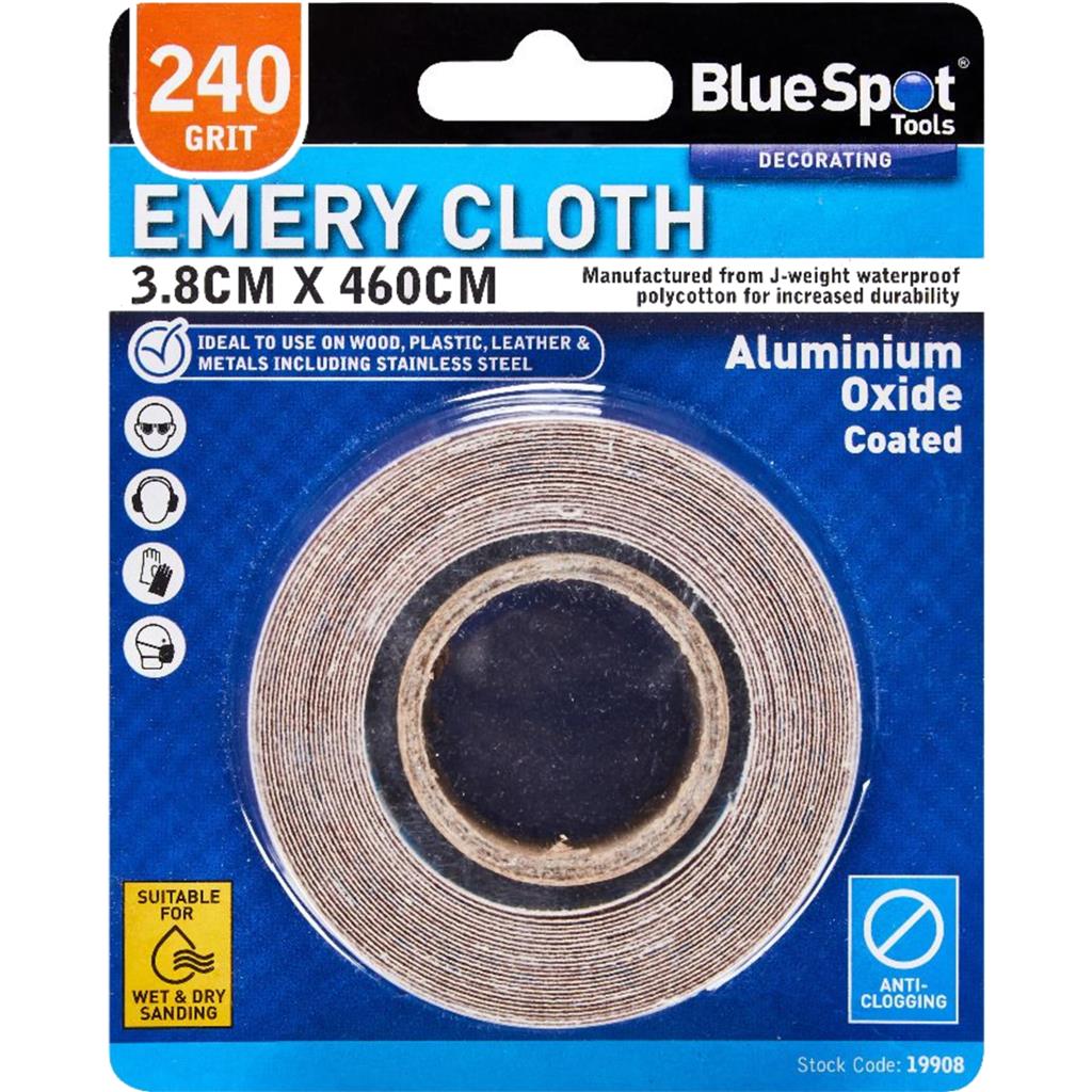 BlueSpot Wet And Dry Emery Cloth Abrasive Sandpaper 3.8cm x 460cm 240 Grit