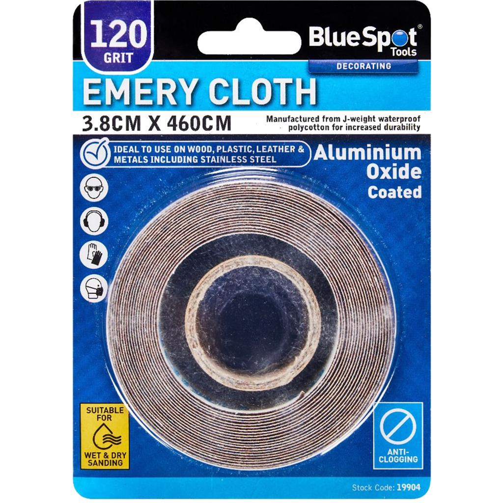 BlueSpot Wet And Dry Emery Cloth Abrasive Sandpaper 3.8cm x 460cm 120 Grit