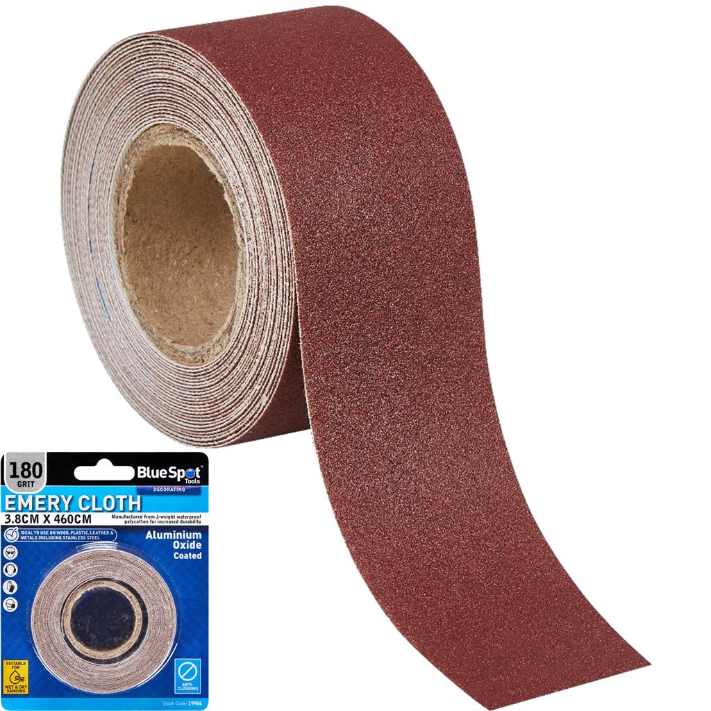 BlueSpot Wet And Dry Emery Cloth Abrasive Sandpaper 3.8cm x 460cm 180 Grit
