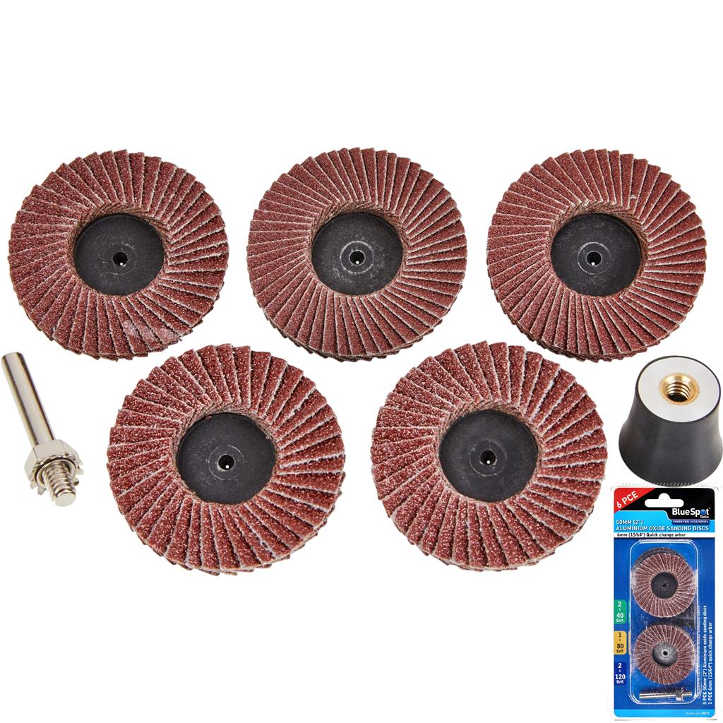 BlueSpot 6pc 50mm Sanding Disc Set Aluminium Oxide Grit Drill Tool For Dremel