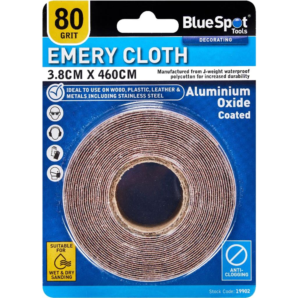 BlueSpot Wet And Dry Emery Cloth Abrasive Sandpaper 3.8cm x 460cm 80 Grit