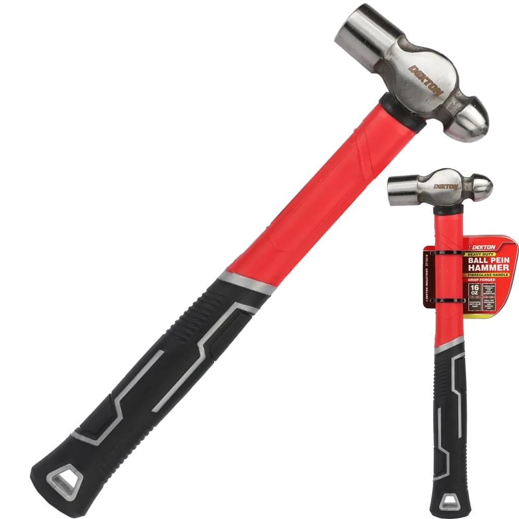Dekton 16oz Carbon Steel Round Ball Pein Hammer Fibreglass Rubber Grip