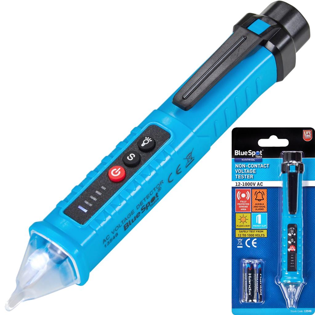 BlueSpot Voltage Tester Pen Non Contact Torch Power Alert AC Electrical Tool