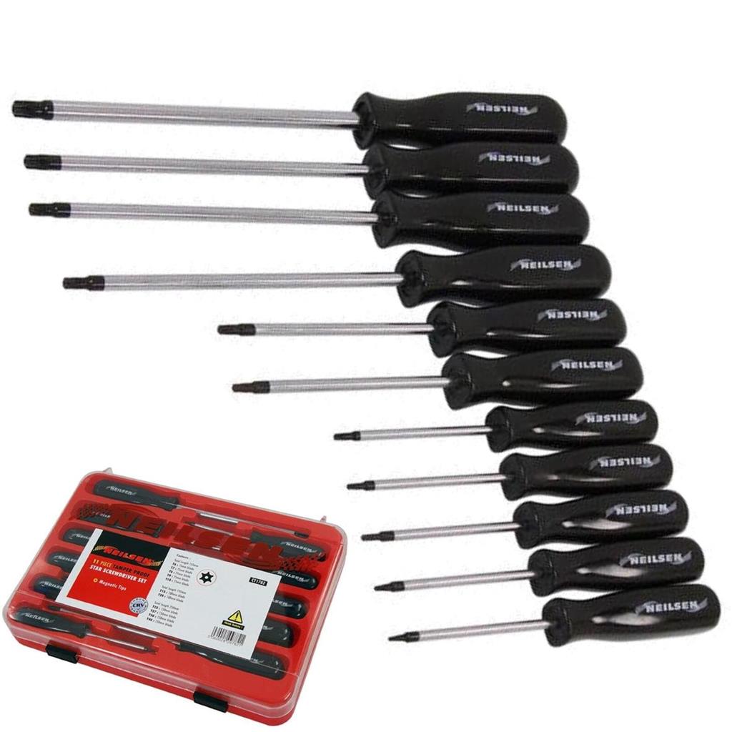 Neilsen 11pc Tamperproof Security Torx Magnetic Star Screwdriver T6-T40 Set