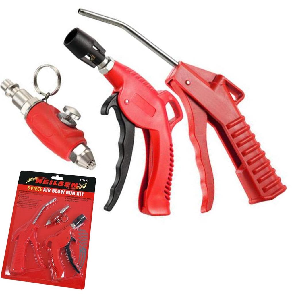 Neilsen 3pc Air Line Blow Gun Nozzle Compressed Duster Tool Set For Compressor
