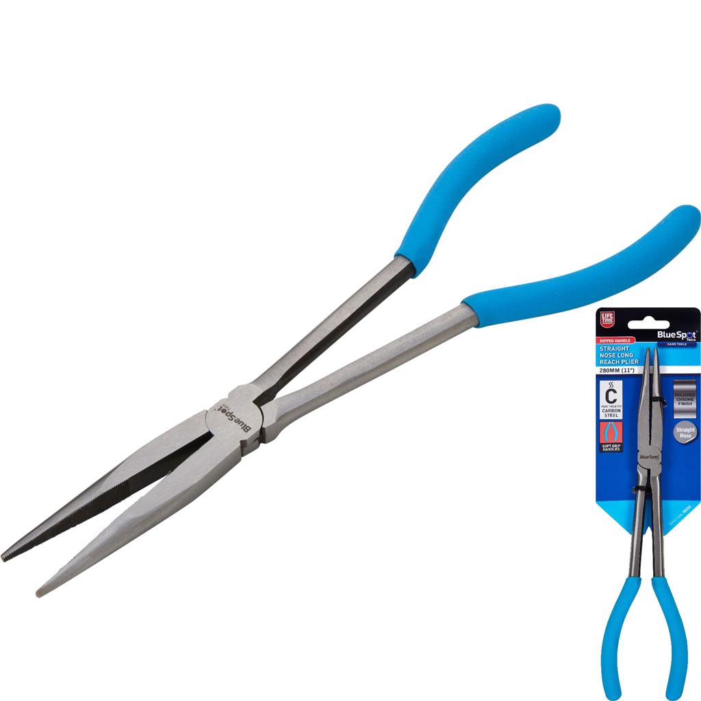 Bluespot 280mm 11" Long Reach Straight Nose Pliers Drop Forged Steel Grip Handle