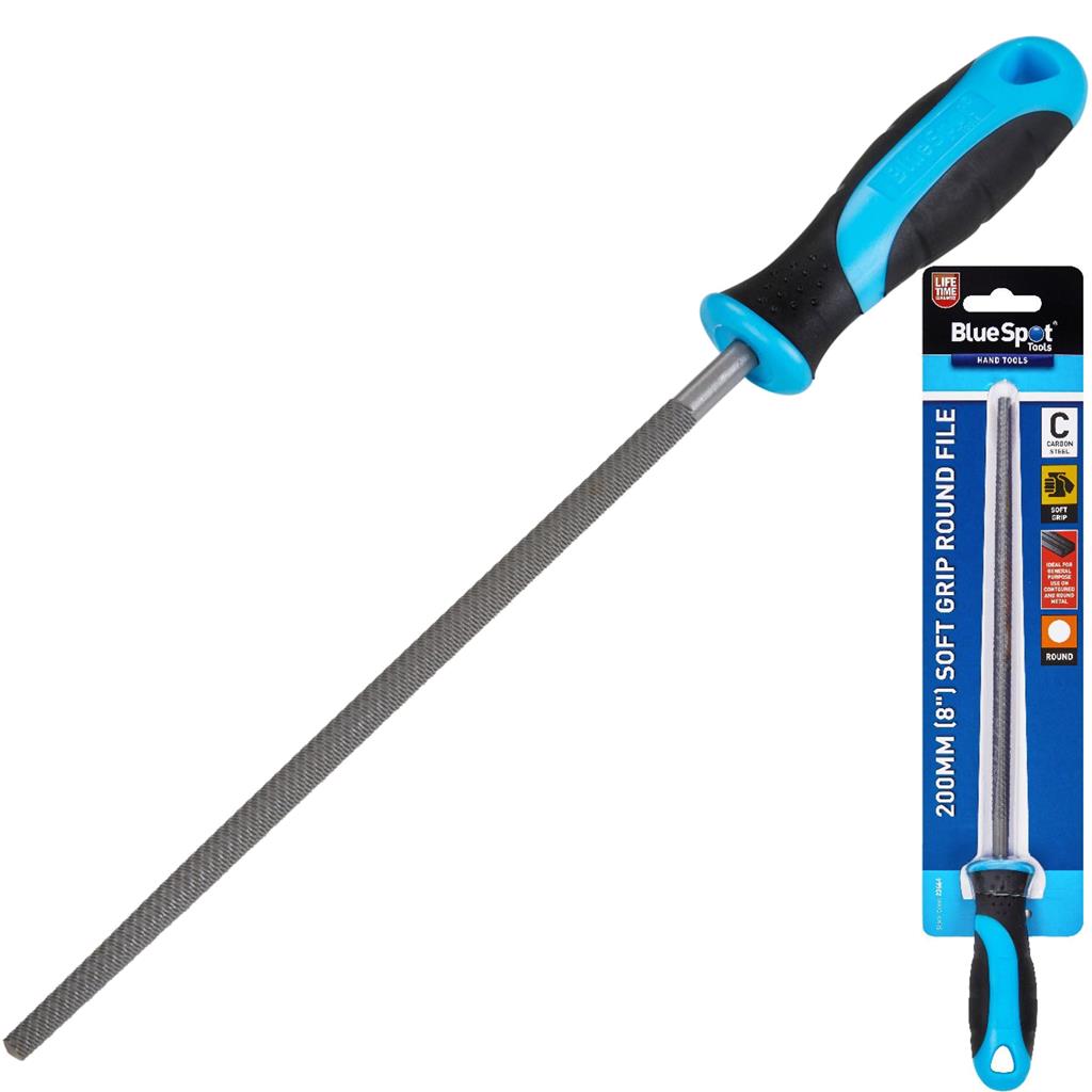 BlueSpot 200mm Round File Soft Grip Metal Wood Shaping Tool 8" Hand File DIY