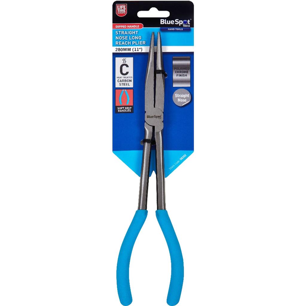 Bluespot 280mm 11" Long Reach Straight Nose Pliers Drop Forged Steel Grip Handle