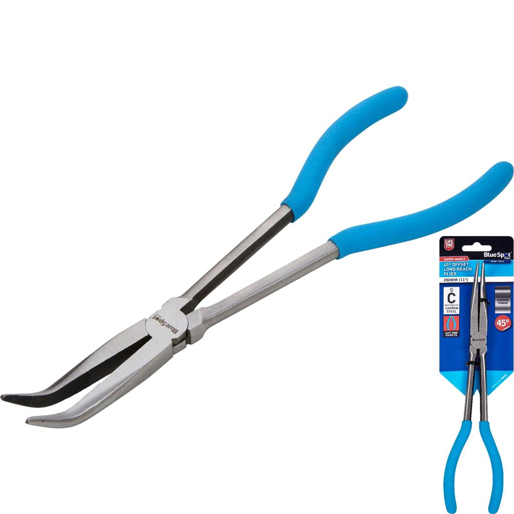 BlueSpot 280mm (11") 45º Offset Long Reach Plier Drop Forged Steel Grip Handle