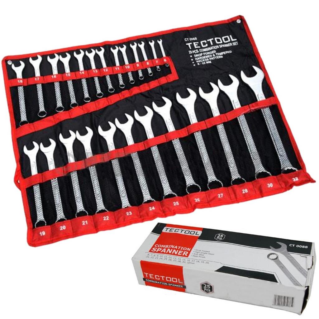 TecTool 25pc Matt Finished Metric Combination Spanner Wrench Set 6mm - 32mm