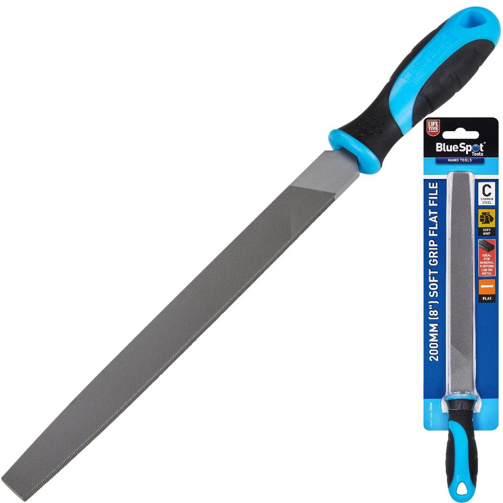 BlueSpot 200mm Soft Grip Flat Filing 8" Metal Wood Shaping Tool DIY Hand File