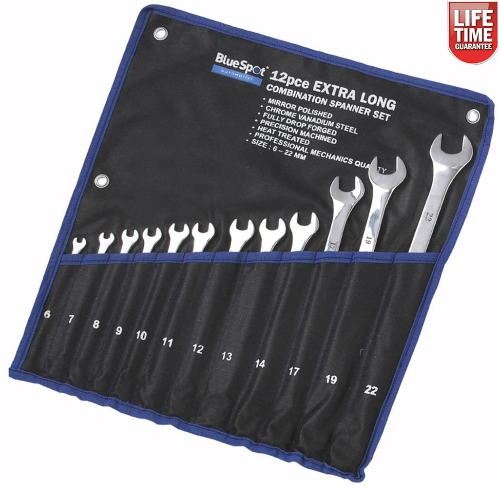 Bluespot Extra Long Combination Spanner Set Metric Wrench 6-22mm 12-Piece