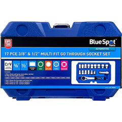 BlueSpot 17pc Drive Go Thru Multi Fit Socket Set 3/8" and 1/2" 10-24 mm