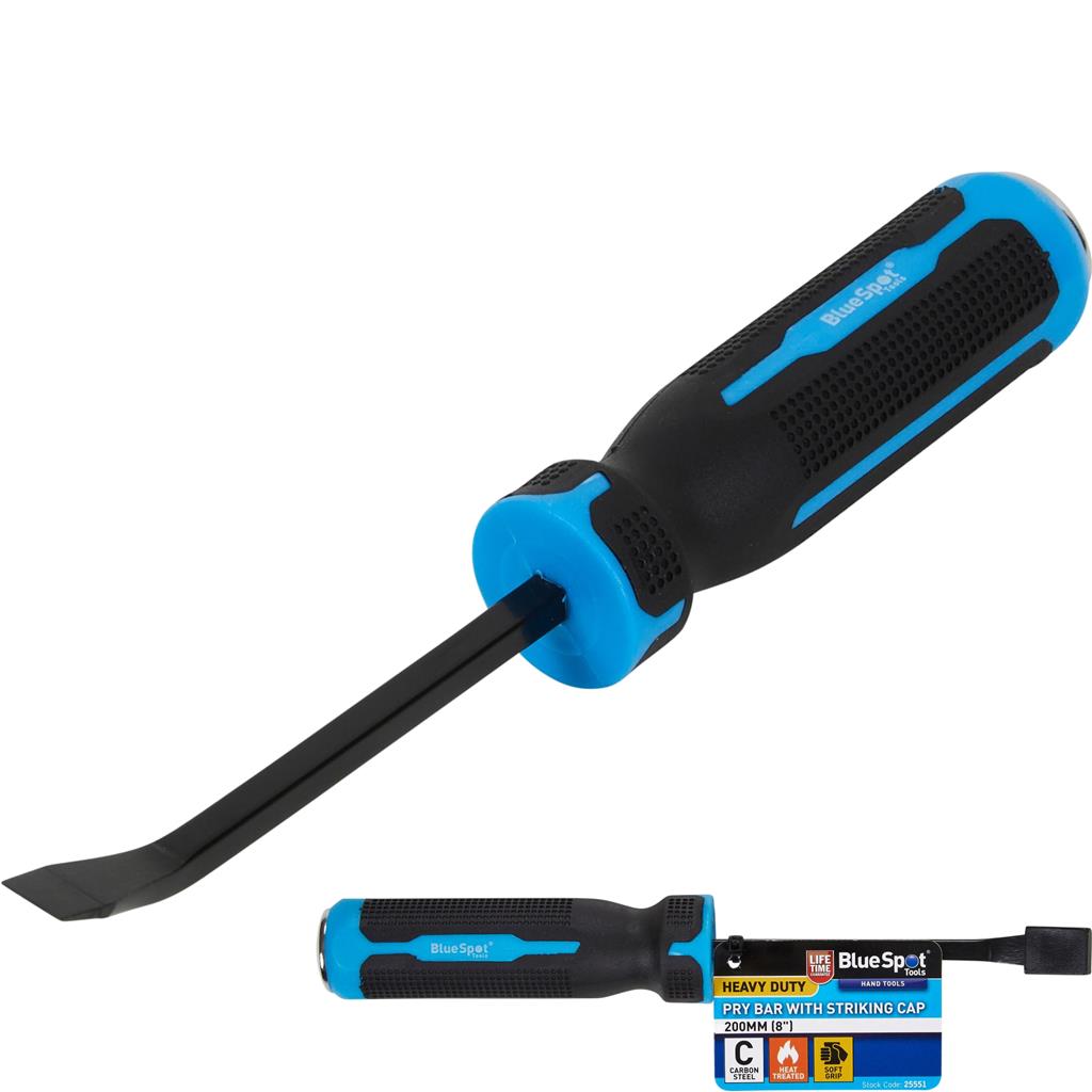 Bluespot 200mm Pry Bar With Striking Cap Strong Steel Lever Bar 8" Garage Tool