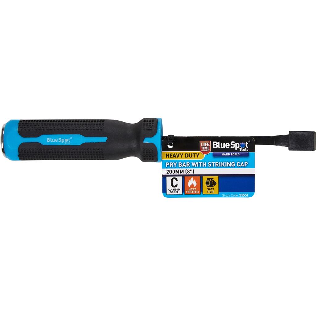 Bluespot 200mm Pry Bar With Striking Cap Strong Steel Lever Bar 8" Garage Tool