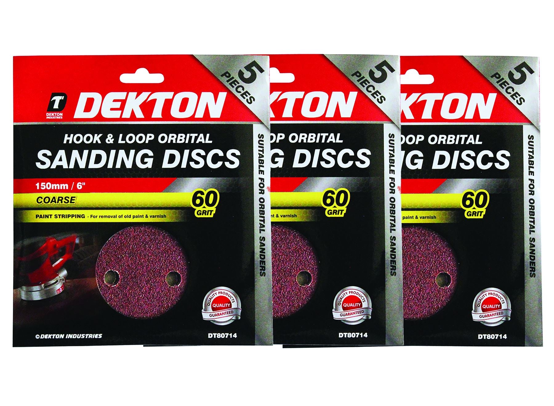 Dekton Packs of 150mm Orbital Sanding Sheet Discs Pads 40, 60, 80 Or 120 Grit 6"