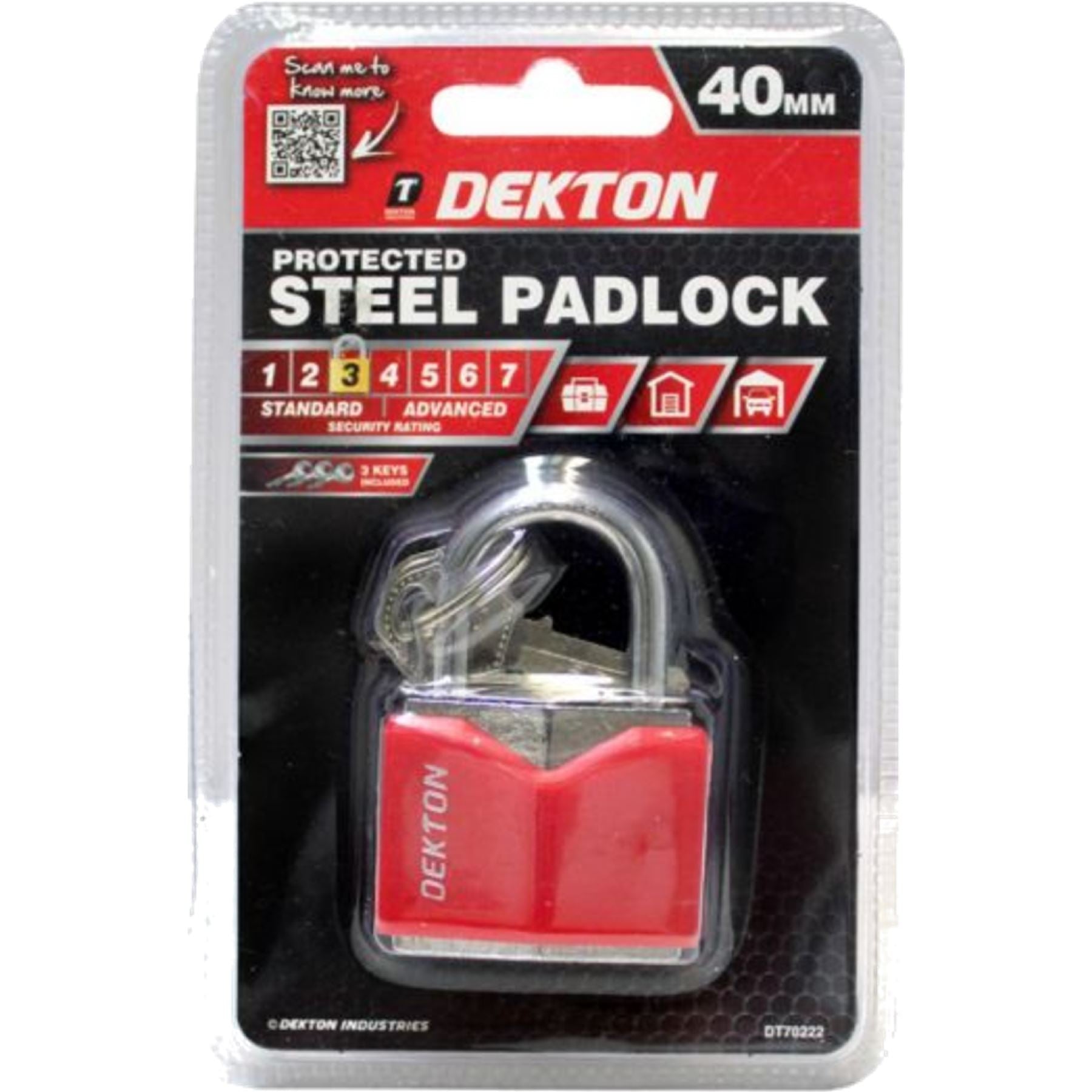 Dekton Protected Security Padlock Steel Shackle 3 Keys 25 30 40 Or 50mm Lock