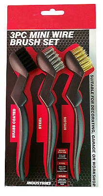 3 PIECE WIRE BRUSH SETS BRASS NYLON STEEL REMOVE RUST CLEAN SURFACE