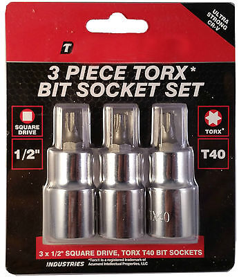 3pc TORX SOCKET SET T50 OR T40 1/2" DRIVE STAR BIT