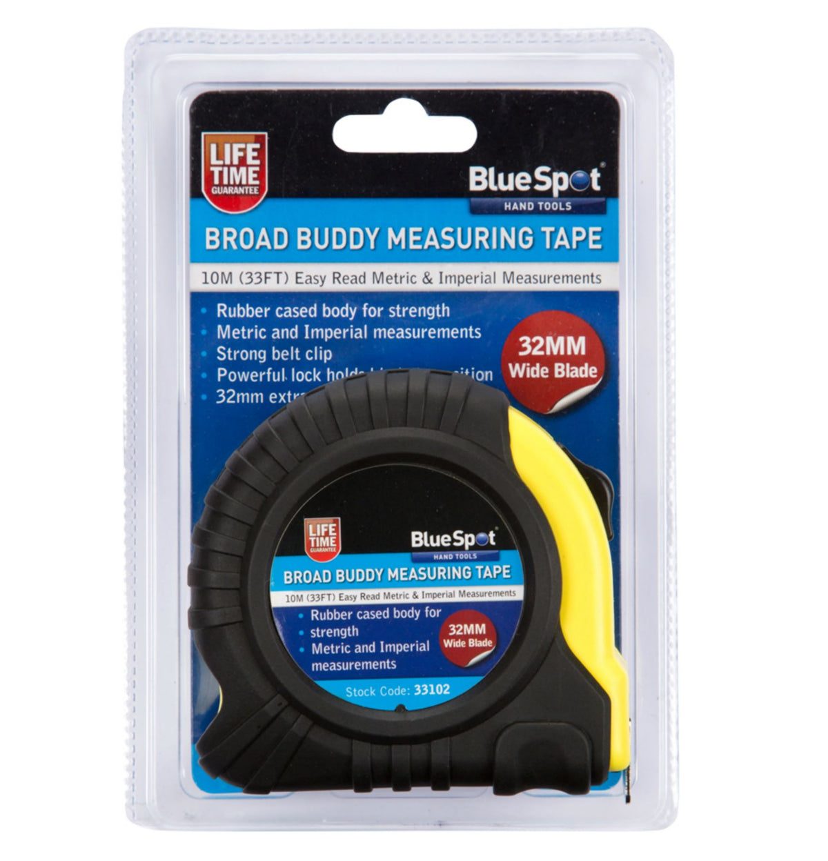 BlueSpot Extra Wide 32mm Blade Tape Measure Imperial Metric Scale 8m Or 10m