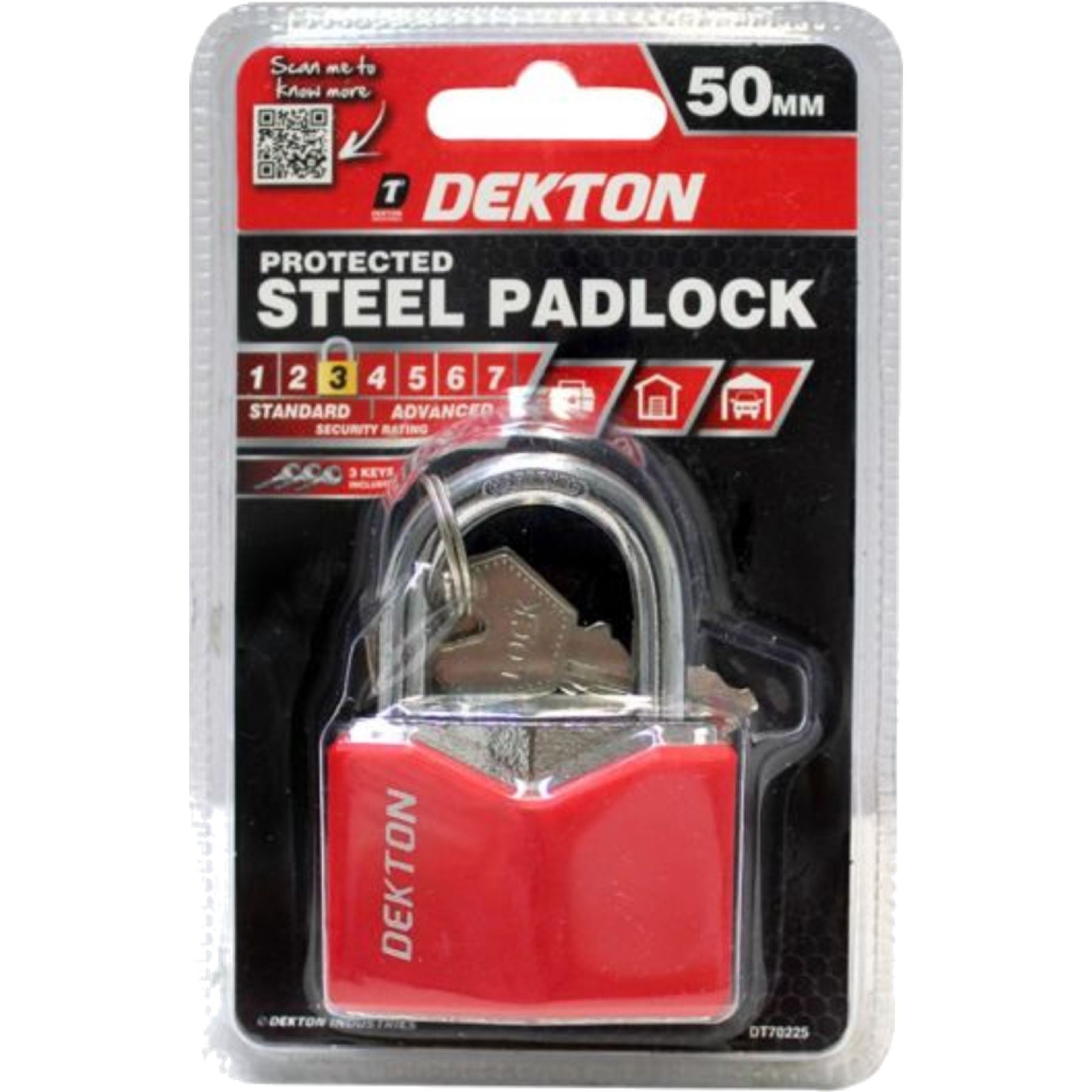 Dekton Protected Security Padlock Steel Shackle 3 Keys 25 30 40 Or 50mm Lock