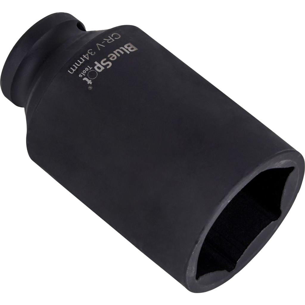 BlueSpot 34mm Deep Socket Impact Hex 6 Point Single CRV Steel 1/2" Drive