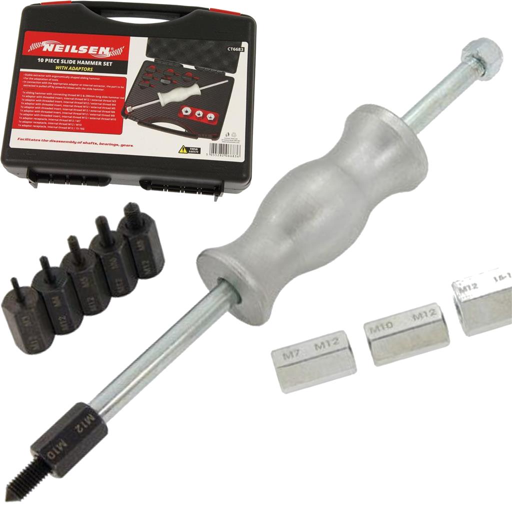 Neilsen 10pc Sliding Slide Hammer Puller Extractor Adaptors M12 Thread Set 290mm