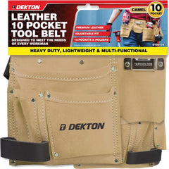 Dekton 10 Pocket Camel Leather Tool Nail Screw Pouch Belt Hammer Loop