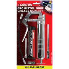 Dekton 6pc Manual Grease Gun Lever Pistol Grip Cartridge Type Flexi Hose 30oz