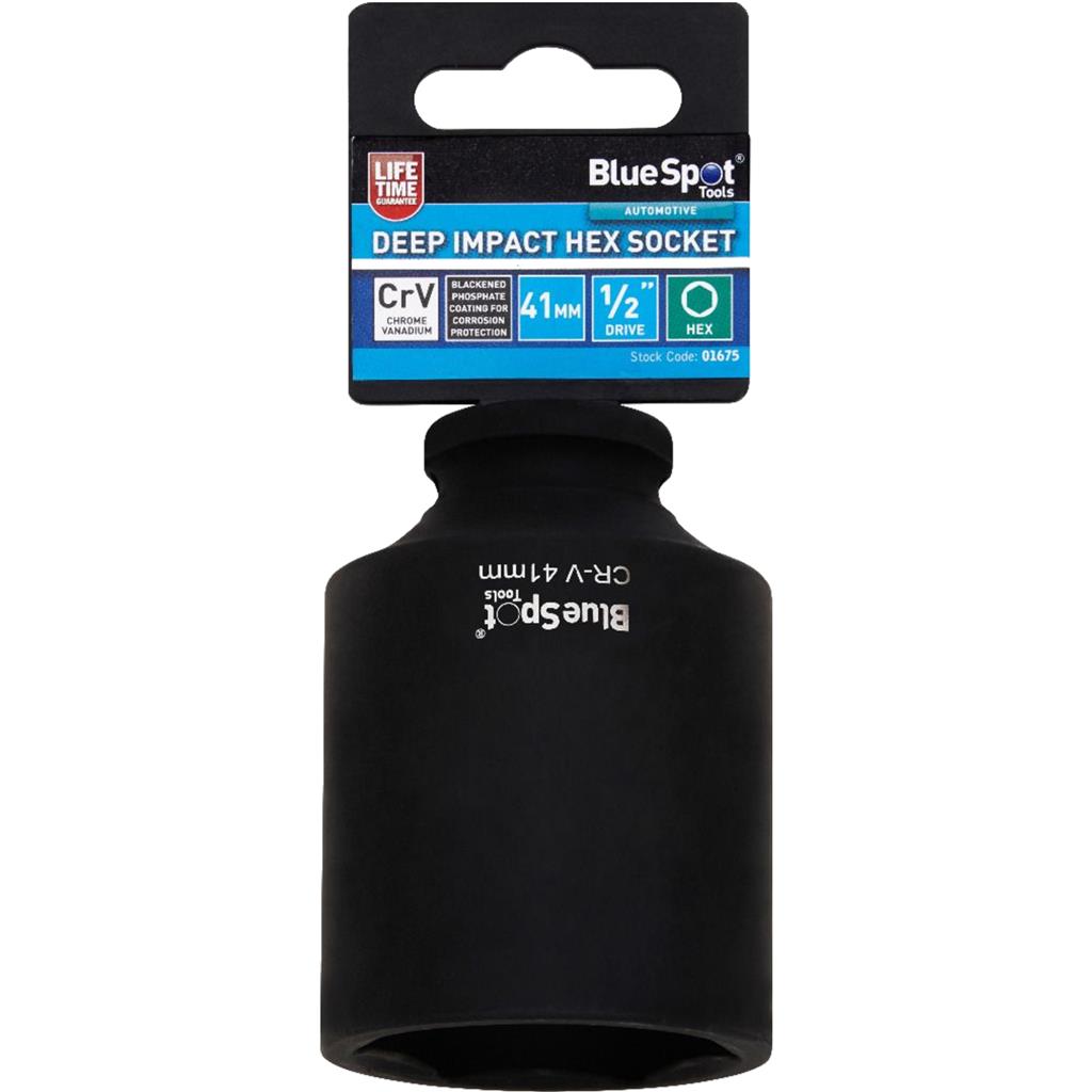 BlueSpot 41mm Deep Socket Impact Hex 6 Point Single CRV Steel 1/2" Drive