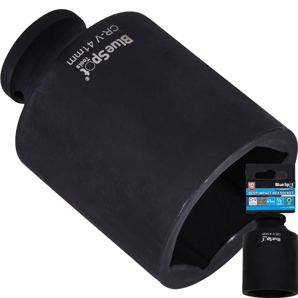 BlueSpot 41mm Deep Socket Impact Hex 6 Point Single CRV Steel 1/2" Drive