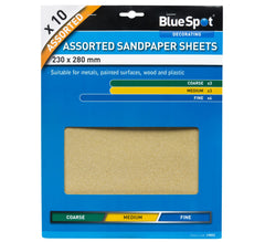BlueSpot Packs of Sanding Sheet Sandpaper Coarse Medium Fine Or Assorted Pack