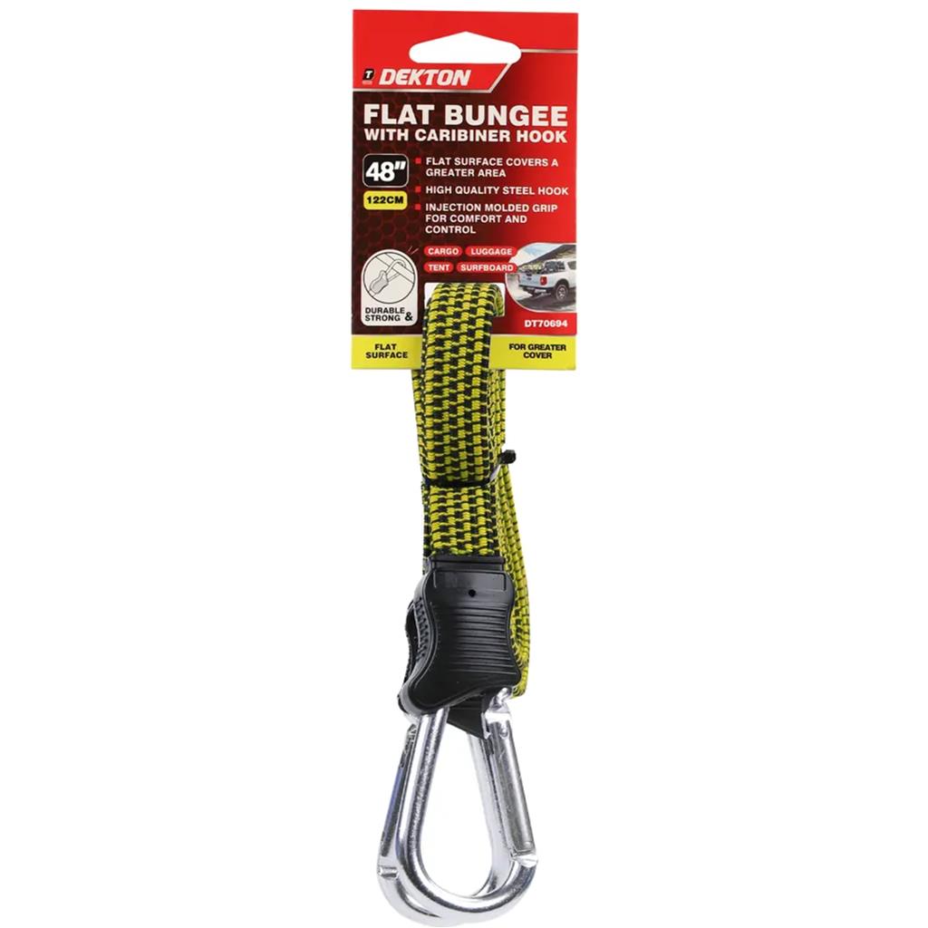 Dekton 48" Flat Bungee Cord With Carabiner Hook Clip 10mm Elastic Tie Down