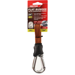 Dekton 24" Flat Bungee Cord With Carabiner Hook Clip 10mm Elastic Tie Down