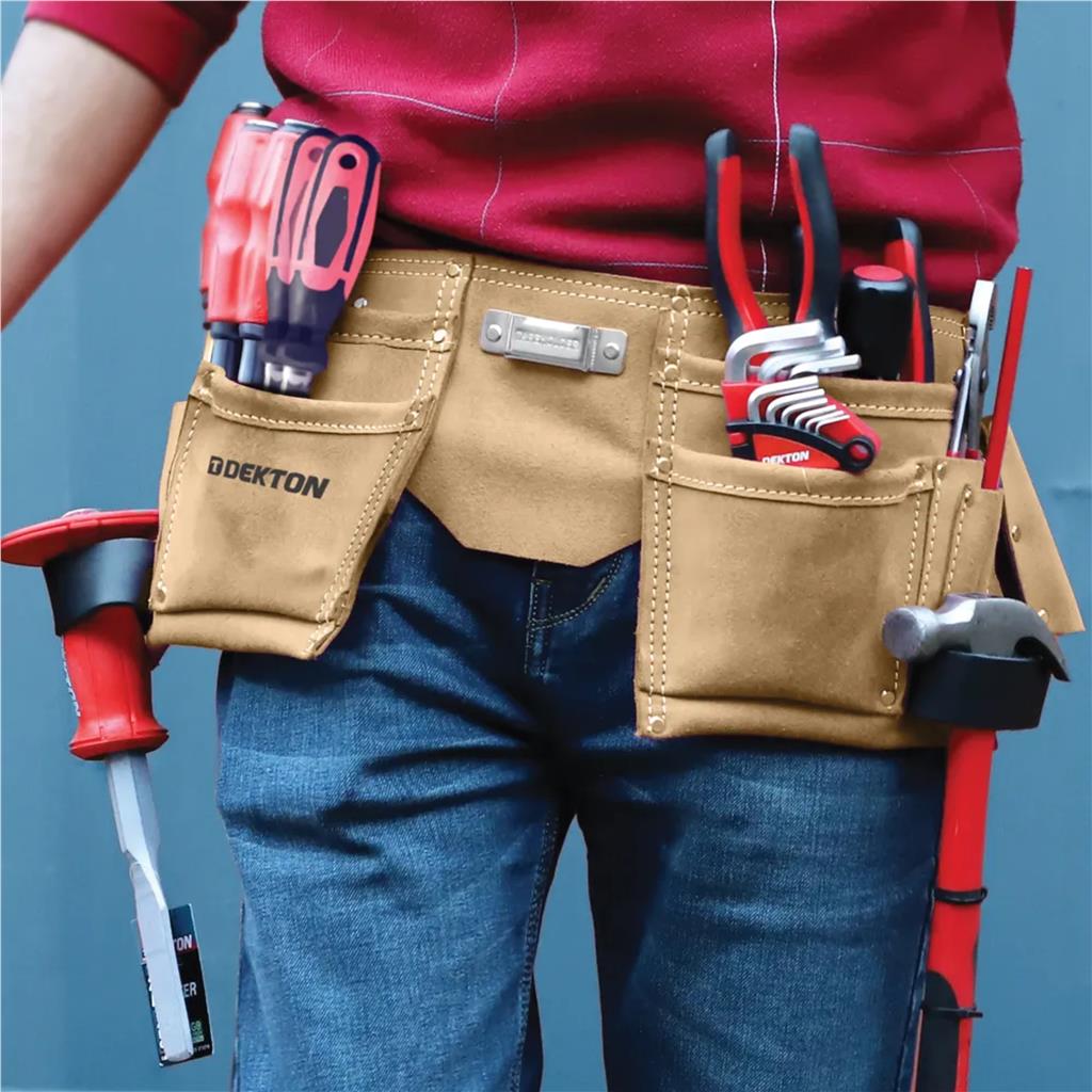 Dekton 10 Pocket Camel Leather Tool Nail Screw Pouch Belt Hammer Loop