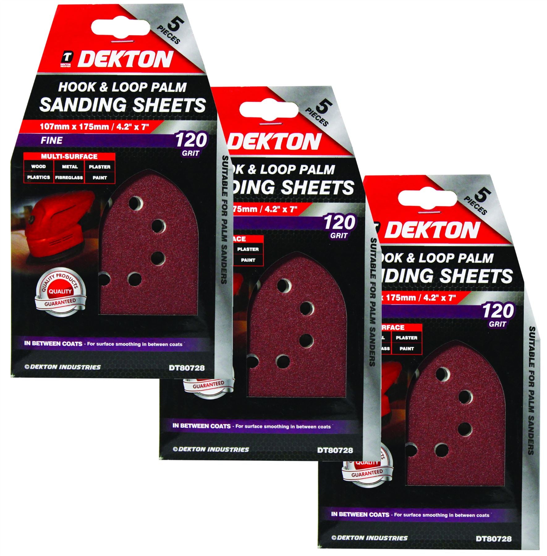 Dekton Detail Palm Sanding Pads Triangle Sheets 40 60 80 120 Or Mixed Grit 107mm