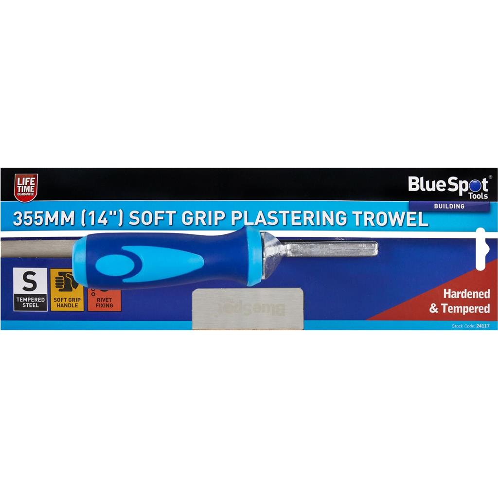 Bluespot Plastering Hand Trowel Steel Blade Finish 355mm 14" Soft Grip Tool