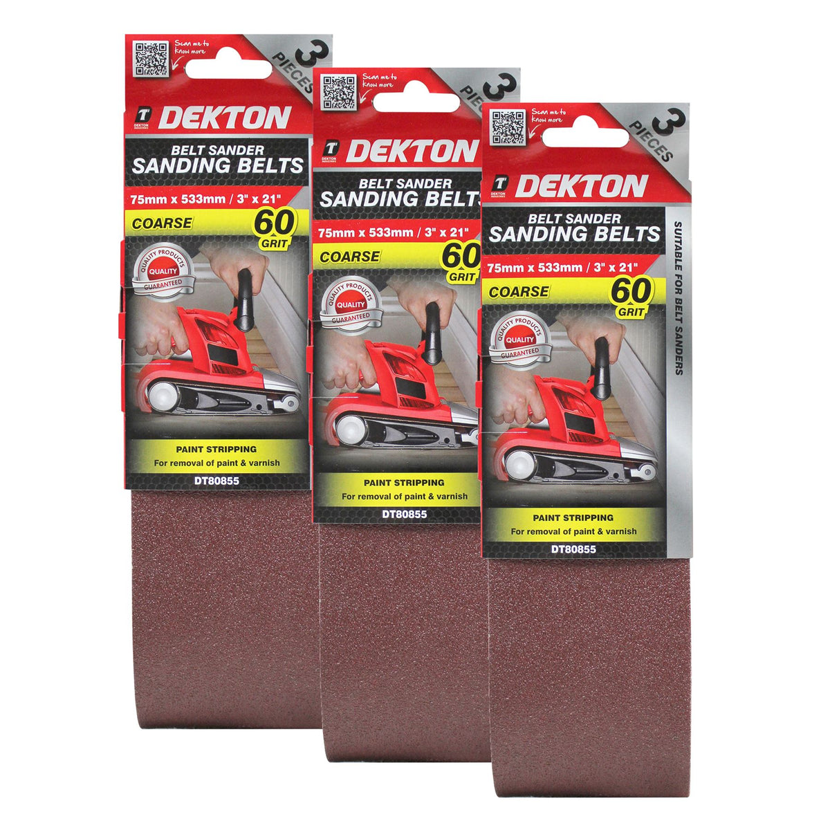 Dekton Sanding Belts 40 60 80 120 Grit Paint Removal Belt Sander 75mm X 533mm