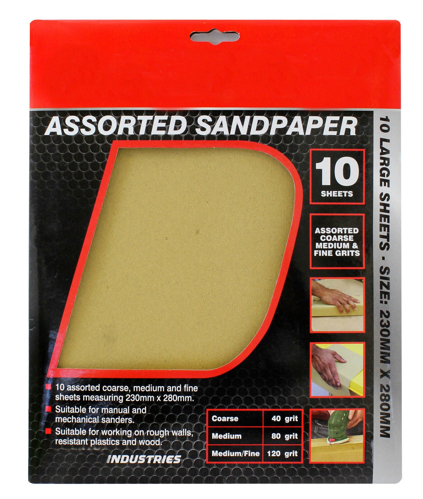 Dekton 10pc assorted sandpaper or wet & dry sheets coarse medium fine extra fine
