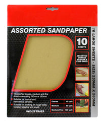 Dekton 10pc assorted sandpaper or wet & dry sheets coarse medium fine extra fine