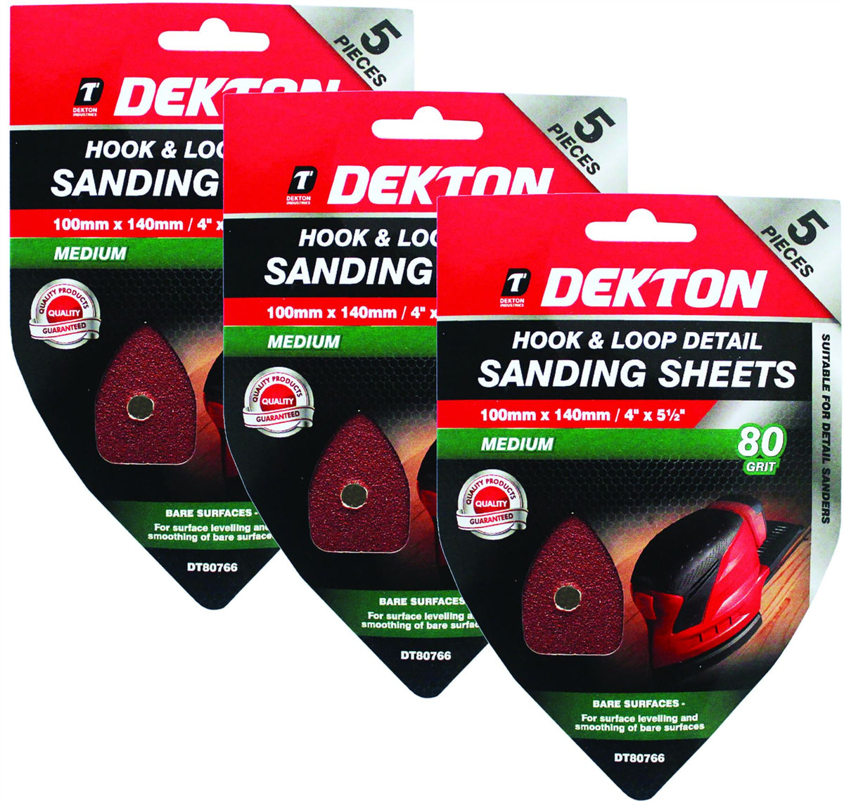 Dekton Detail Palm Sanding Pads Triangle Sheets 40 60 80 120 Or Mixed Grit 140mm