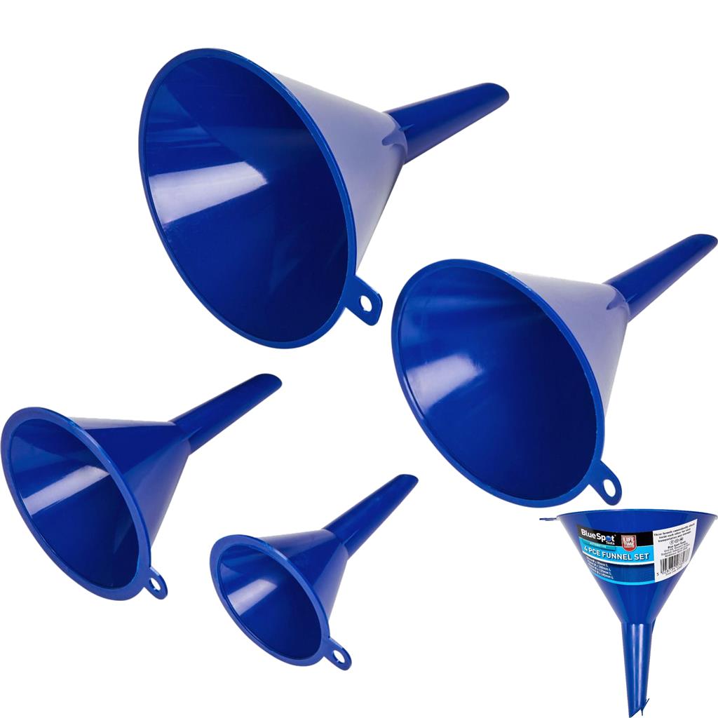BlueSpot 4 Piece Multipurpose Oil Petrol Fuel Fluid Transfer Pouring Funnel Set