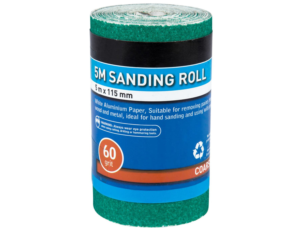 BlueSpot 5m Aluminium Oxide Sanding Roll 40 60 80 120 Grit Anti Clog Sandpaper