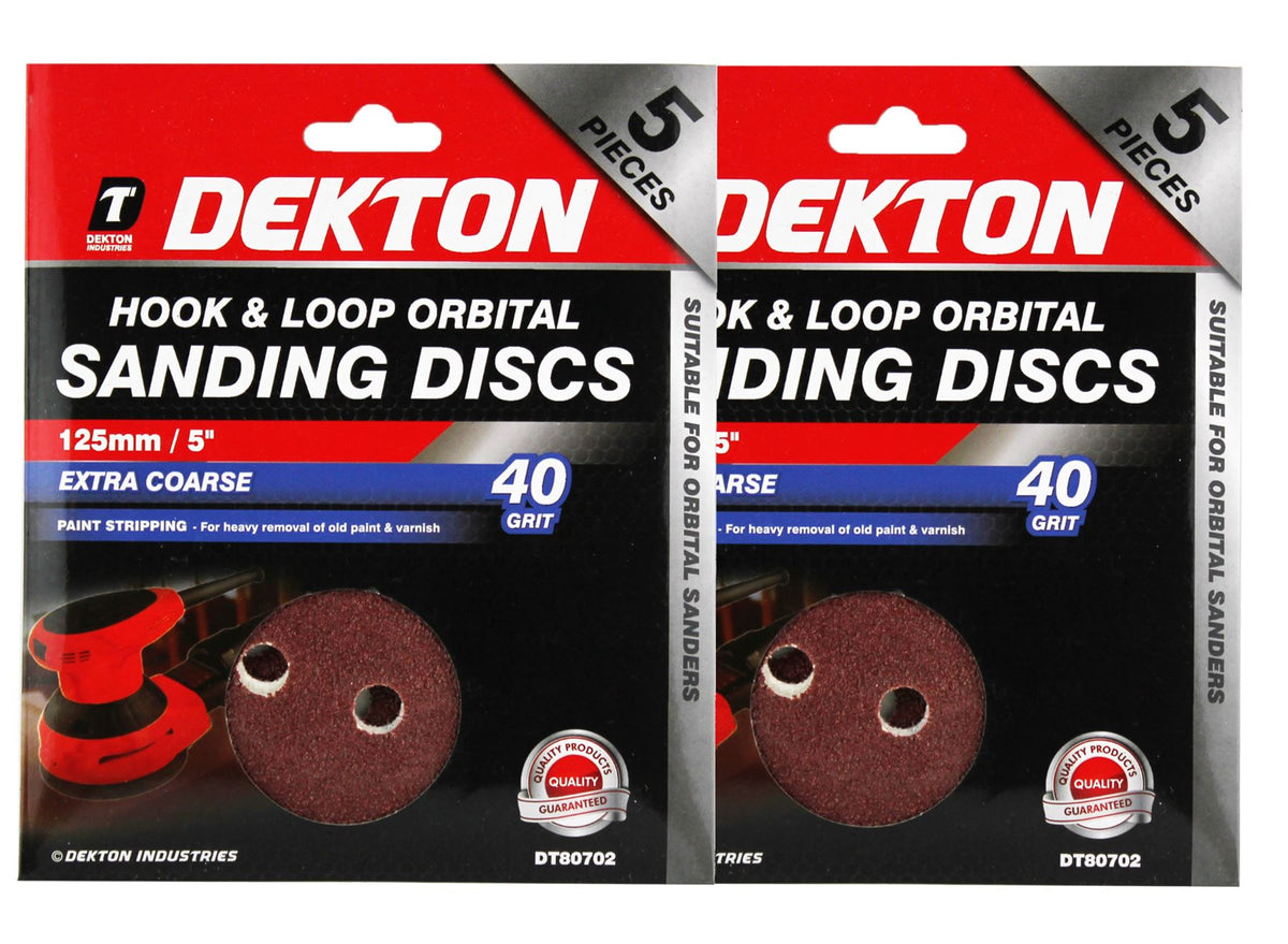 Dekton Packs of 125mm Orbital Sanding Sheet Discs Pads 40, 60, 80 Or 120 Grit 5"